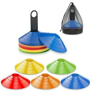 Imagine Set 50 jaloane tip con pentru antrenamente sportive, pvc flexibil multicolor, cu suport si husa transport