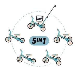 Imagine Tricicleta pentru copii PetiteMars Turbo Dino Park, editie limitata, 5 in 1, multifunctionala, cu maner de ghidaj, roti din cauciuc, greutate admisa 25 kg, 1.5-5 ani