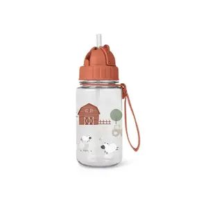 Imagine Sticla de apa pentru copii Saro Funny Farm 400 ml, cu pai din silicon retractabil anti-picurare, din tritan, fara BPA