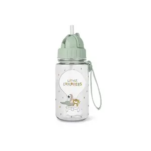 Imagine Sticla de apa pentru copii Saro Little Explorers 400 ml, cu pai din silicon retractabil anti-picurare, din tritan, fara BPA