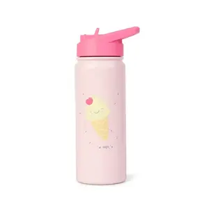 Imagine Sticla termica Premium pentru copii Saro Ice Cream 500 ml, otel inoxidabil 304, fara BPA, anti-condens, 12h, cu pai retractabil si capac etans