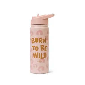 Imagine Sticla termica Premium pentru copii Saro Born to be wild 500 ml, otel inoxidabil 304, fara BPA, anti-condens, 12h, cu pai retractabil si capac etans