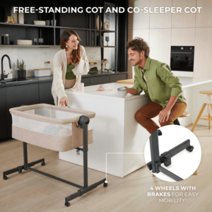 Imagine Patut co-sleeper KinderKraft Nestee Up 2 Grey, inclinare reglabila a saltelei, inaltime reglabila