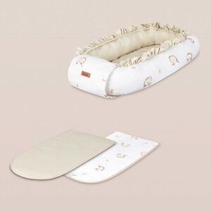 Imagine Babynest pentru nou nascut Sensillo Forest Beige 80x45 cm cu doua fete, material din bumbac 100, saltea moale detasabila, reglare cu snur