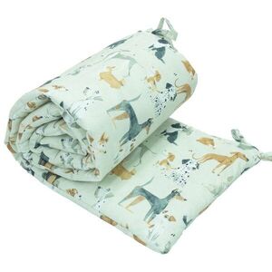 Imagine Protectie laterala pentru patut copii Kerstin Dogs 180 x 30 cm, cu doua fete, suprafata din bumbac 100, prindere cu panglici