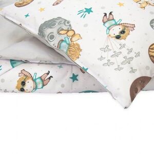 Imagine Set lenjerie 2 piese pentru patut copii Kerstin Micul print, husa pilota 120x90 si fata perna 40x60 cm, design versatil cu doua fete, tesatura moale, inchidere cu fermoar