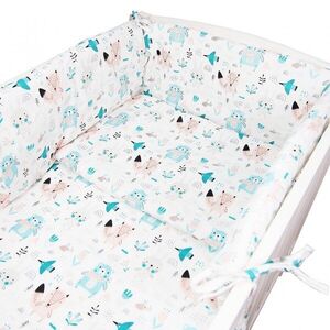 Imagine Set lenjerie de patut 3 piese Kerstin Woodland Animals cu husa de pilota, fata de perna si aparatoare laterala 180x30 cm, din bumbac, inchidere cu fermoar, compatibila pautut 120x60 cm