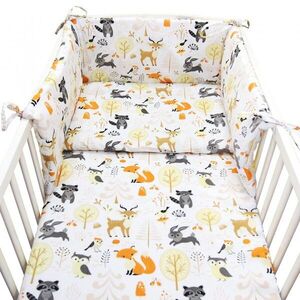 Imagine Set lenjerie de patut 3 piese Kerstin Forest Friends cu husa de pilota, fata de perna si aparatoare laterala 180x30 cm, din bumbac, inchidere cu fermoar, compatibila pautut 120x60 cm