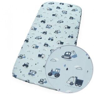 Imagine Cearceaf cu banda elastica pentru pat copii Kerstin Tractors, 100 bumbac, pentru saltea 120x60 cm