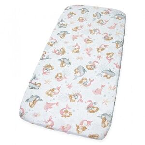 Imagine Cearceaf cu banda elastica pentru pat copii Kerstin Pink Mermaid, 100 bumbac, pentru saltea 120x60 cm