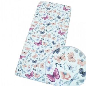 Imagine Cearceaf cu banda elastica pentru pat copii Kerstin Butterflies, din 100 bumbac, pentru saltea 90 x 50 cm