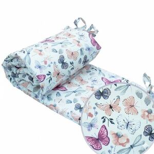 Imagine Protectie laterala pentru patut copii Kerstin Fluturi si Libelule 180 x 30 cm, cu doua fete, suprafata din bumbac 100, prindere cu panglici
