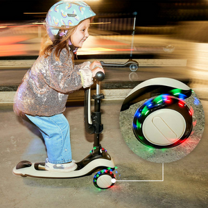 Imagine Trotineta pentru copii Kinderkraft Halley 2 Stone White, reglabila, pliabila, roti Led luminoase, cu scaunel