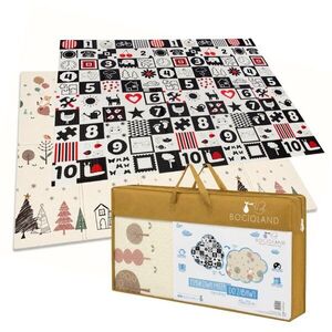 Imagine Covoras de joaca pliabil Bocioland Small Bear 200x150x1 cm cu doua fete, suprafata impermeabila antiderapanta din spuma XPE, husa depozitare cu maner