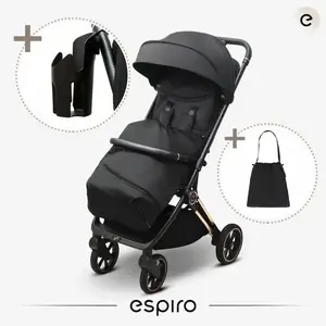 Imagine Carucior pentru copii Espiro Flame Intense truffles 0-22 kg pliabil, cu suspensii, spatar reglabil, geanta, husa pentru picioare si suport pentru pahar
