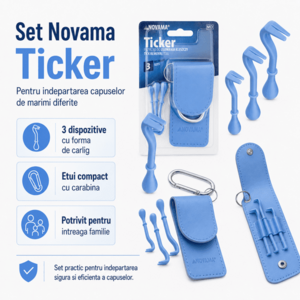 Imagine Set Novama Ticker pentru indepartarea capuselor de marimi diferite, 3 dispozitive cu forma de carlig, etui
