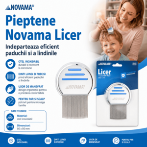 Imagine Pieptene Novama Licer pentru indepartarea paduchilor si a lindinilor, din otel inoxidabil, dinti lungi, 50 x 50 mm
