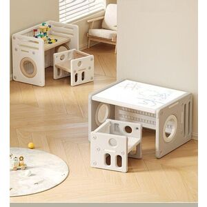 Imagine Set mobilier pentru copii Nichiduta Garden GreyWhite, sistem modular compus din birou si 2 scaunele, multifunctional, ergonomic
