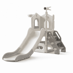 Imagine Tobogan pentru copii Nichiduta Garden Sky Bear Grey, structura ergonomica, cu mini-cos de baschet, zona de observare cu telescop integrat, scara si manere de sustinere, dimensiune 155 x 87 x 69 cm