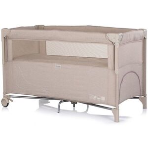 Imagine Patut pliabil Chipolino Relax Latte Linen cu laterala culisanta, 2 nivele, intrare laterala, geanta pentru transport, greutate admisa 15 kg