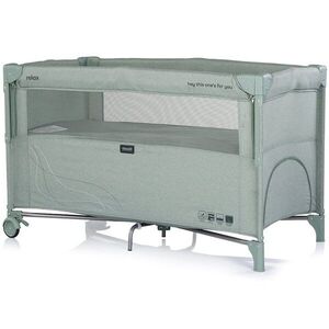 Imagine Patut pliabil Chipolino Relax Matcha Linen cu laterala culisanta, 2 nivele, intrare laterala, geanta pentru transport, greutate admisa 15 kg