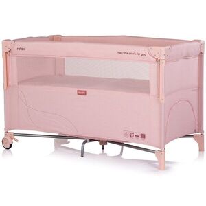 Imagine Patut pliabil Chipolino Relax Powder Pink Linen cu laterala culisanta, 2 nivele, intrare laterala, geanta pentru transport, greutate admisa 15 kg