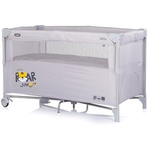 Imagine Patut pliabil Chipolino Relax Tiger Platinum cu laterala culisanta, 2 nivele, intrare laterala, geanta pentru transport, greutate admisa 15 kg