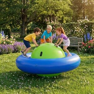 Imagine Balansoar gonflabil gigant de echilibru BlueGreen, capacitate pana la 3 utilizatori, sarcina maxima 150 kg, cu 6 manere de suport, dimensiune 223 x 123 cm