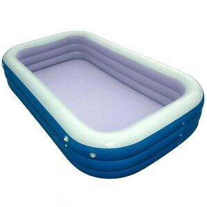 Imagine Piscina gonflabila de gradina pentru copii Ikonka BlueGreen, din PVC rezisten, cu tobogan, parasolar impermeabil, furtun de drenaj, capacitate 1028 L