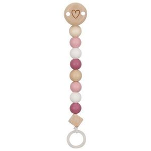 Imagine Lant din lemn pentru suzeta Hearts pastel pink