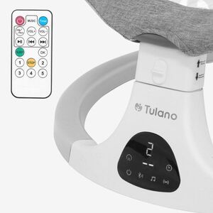 Imagine Leagan electric pentru copii Tulano Astrid Gri 35 cu Bluetooth, senzor de miscare si telecomanda, 5 viteze de leganare, pliabil compact, capotina reglabila cu plasa insecte