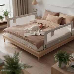 Imagine Bariera de protectie pentru copii Tulano Cover 30 WhiteGrey 200 cm cu inaltime reglabila 67-83 cm, rabatabila, husa respirabila, buzunar accesorii integrat, compatibila cu saltele cu grosime 10-28 cm