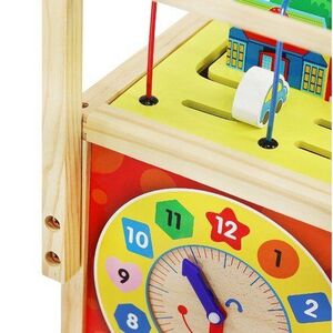 Imagine Antepremergator din lemn si Cub educativ 2-in-1 pentru copii, cu multiple activitati educative, cu abac, labirint, ceas
