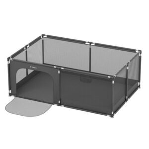 Imagine Tarc de joaca copii Tulano Cozy 22 Graphite 120x180x66cm, utilizare interiorexterior, cadru metalic, usa cu fermoar, husa din plasa respirabila, colturi rotunjite, ventuze anti-alunecare, geanta transport inclusa