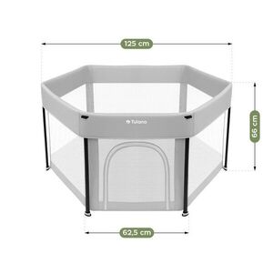Imagine Tarc de joaca pliabil pentru copii Tulano Cozy 30 Grey, utilizare interiorexterior, usa cu fermoar, pereti din plasa respirabila, geanta transport