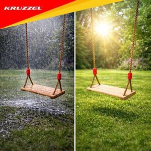 Imagine Leagan de gradina din lemn pentru copii, Kruzzel cu franghie reglabila intre 100 si 170 cm, constructie solida si confortabila, sarcina maxima 50 kg