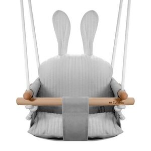 Imagine Leagan pentru copii cu structura din lemn si husa din bumbac Tulano Hop 33 Grey Rabbit cu centura de siguranta, spatar, sezut moale, utilizare interiorexterior, greutate admisa 60 kg