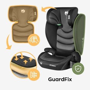 Imagine Scaun auto copii 2in1 I-Size Tulano Joy 20 BlackGrey 100-150 cm cu spatar detasabil, certificat ECE R129, suport pahar si 2 parasolare incluse, tetiera reglabila 13 pozitii distincte