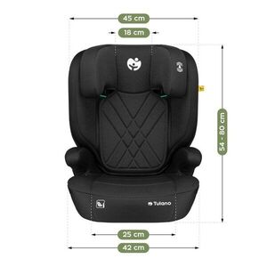 Imagine Scaun auto copii cu isofix 2in1 I-Size Tulano Joy 45 Black 100-150 cm cu spatar detasabil, certificat ECE R129, tetiera reglabila 14 pozitii, sistem protectie impact lateral SIP, 2 parasolare auto incluse
