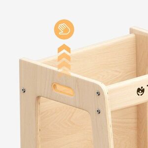 Imagine Turn de invatare multifunctional 3-in-1 Tulano Mooby 35 Natural cu structura rezistenta din MDF laminat, margini rotunjite, tabla de desen integrata, bariera de siguranta, greutate admisa 60 kg