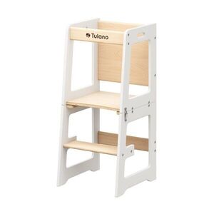 Imagine Turn de invatare multifunctional 3-in-1 Tulano Mooby 35 WhiteNatural cu structura rezistenta din MDF laminat, margini rotunjite, tabla de desen integrata, bariera de siguranta, greutate admisa 60 kg