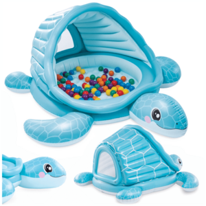 Imagine Piscina gonflabila pentru copii, Turtle Playland, in forma de carapace, cu acoperis incorporat, 218 x 206 x 97 cm, din vinil cu dop de scurgere