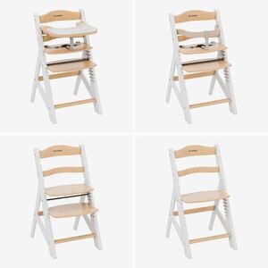 Imagine Scaun de masa copii multifunctional 4-in-1 Tulano Morsel 40 WhiteNatural structura din lemn rezistent, 11 nivele de inaltime , tavita dubla, recomandat 6luni-12 ani, greutate admisa 40 kg