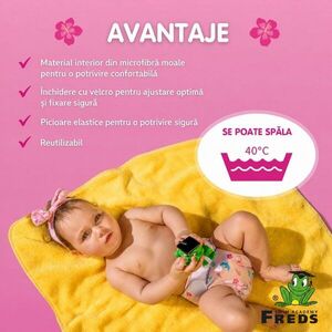 Imagine Scutec reutilizabil pentru inot bebelusi Freds Swim Academy roz, marimea 1, 4-9 kg