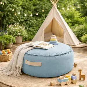 Imagine Fotoliu tip puf rotund Premium MeowBaby Outzy Cloudberry Sky Blue Bean bag