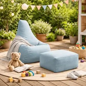 Imagine Fotoliu tip puf Premium MeowBaby Tearo Outzy Cloudberry Sky Blue Sako bag, cu suport pentru picioare