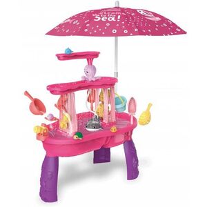 Imagine Set masa interactiva de apanisip 2in1 cu umbrela si cascada electrica Matadi Waterfall Pink cu jucarii incluse, moara de apa, cascada, lansator de mingii si figurine