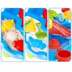 Imagine Masuta de activitati copii 2-in-1 pentru apa si nisip Matadi 4Waves cu scaunel inlcus, forme de nisip, lopatica, moara de apa si accesorii
