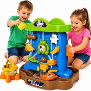 Imagine Perete cu apa 2in1 Matadi stil Montessori cu 2fete, cascada si accesorii nisip incluse, angrenaje rotative, dimensiune 51.1x40.2x56.6 cm