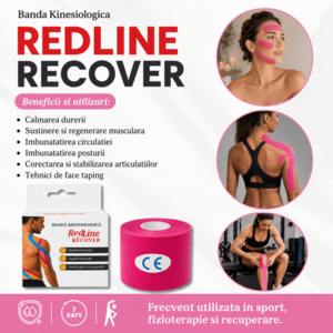 Imagine Banda Kinesiologica RedLine Recover, impermeabila, 5 cm x 5 m roz
